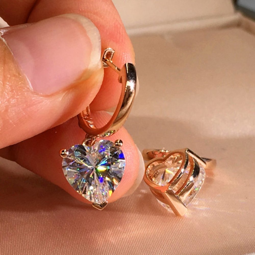 🎀Romantic Heart Square Shiny Princess Cut Zircon Earrings, UNVN12454 - Picture 5 of 5